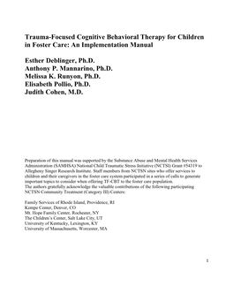 Trauma-Focused Cognitive Behavioral Therapy for Children in Foster Care: an Implementation Manual