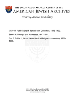 MS-603: Rabbi Marc H. Tanenbaum Collection, 1945-1992