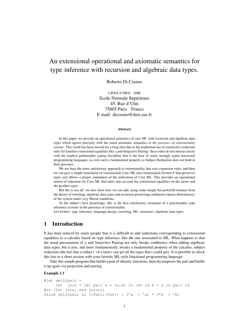 An Extensional Operational and Axiomatic Semantics for Type•Inference with Recursion and Algebraic Data Types