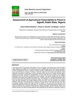 Assessment of Agricultural Vulnerability to Flood in Ngaski, Kebbi State, Nigeria