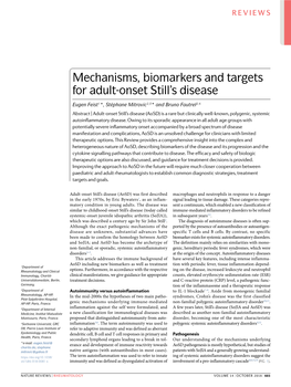 Mechanisms, Biomarkers and Targets for Adult-Onset Still's Disease