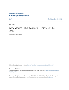 New Mexico Lobo, Volume 070, No 93, 4/17/1967." 70, 93 (1967)