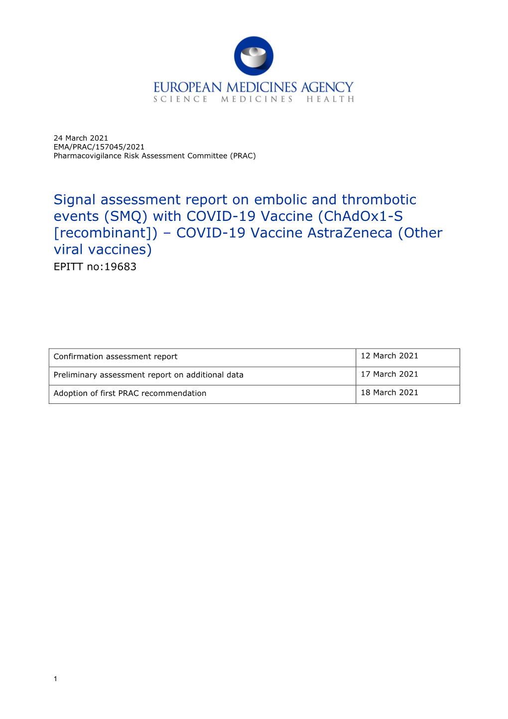 COVID-19 Vaccine Astrazeneca (Other Viral Vaccines) EPITT No:19683