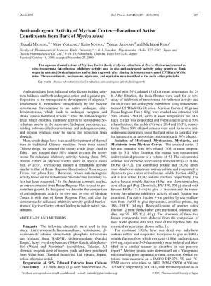 Anti-Androgenic Activity of Myricae Cortex—Isolation of Active Constituents from Bark of Myrica Rubra