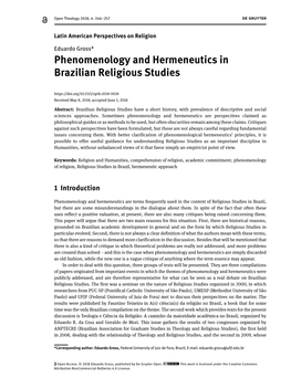 Phenomenology and Hermeneutics in Brazilian Religious Studies