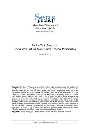 Reality TV in Bulgaria: Social and Cultural Models and National Peculiarities