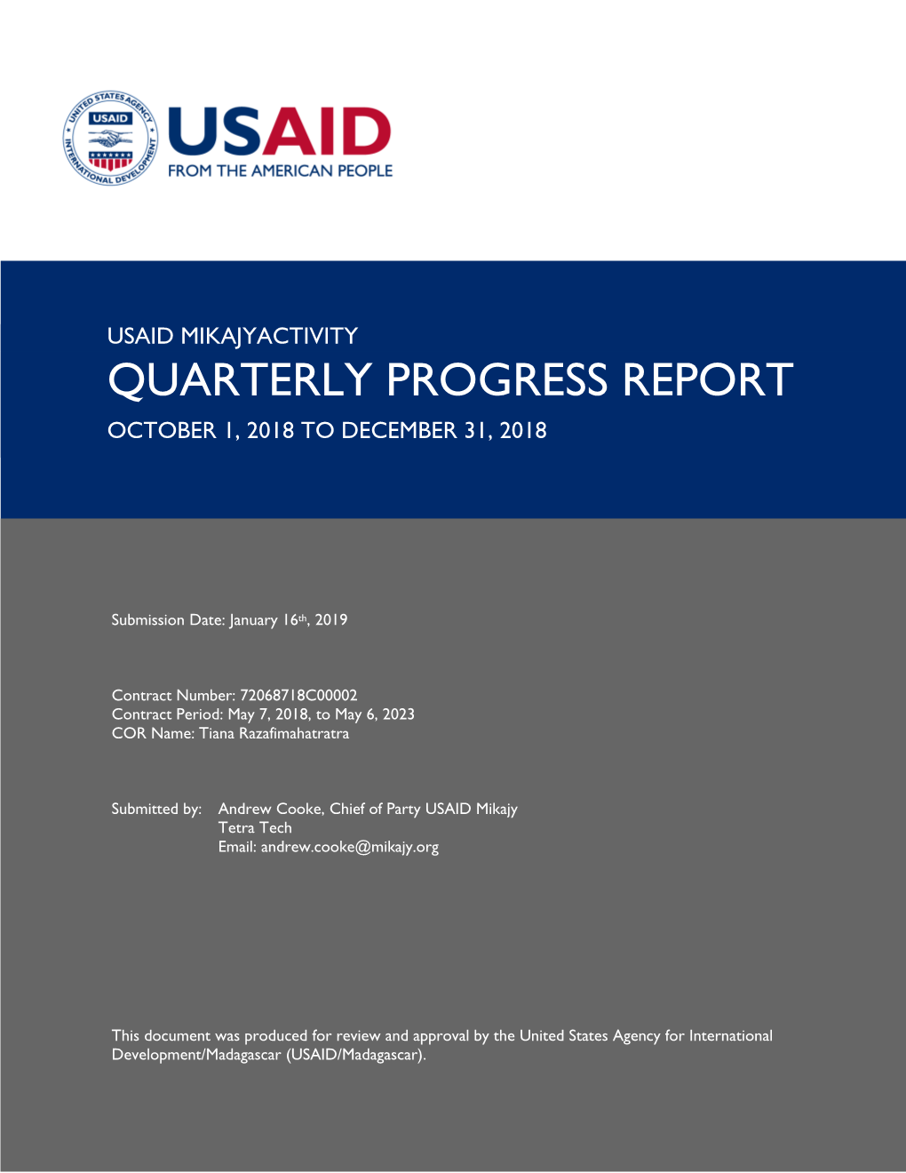 USAID Mikajy FY19 Q1 Progress Report