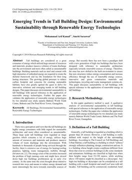 Emerging Trends in Tall Building Design: Environmental Sustainability Through Renewable Energy Technologies