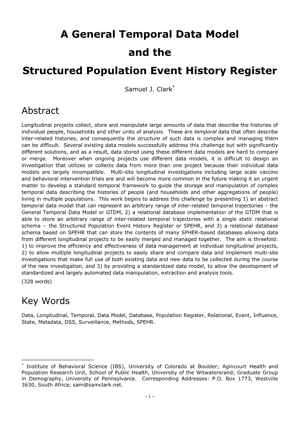 A General Temporal Data Model and the Structured Population Event History Register