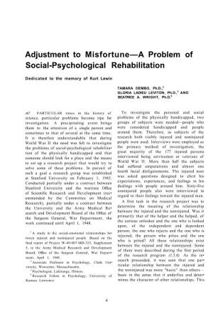 Adjustment to Misfortune—A Problem of Social-Psychological Rehabilitation