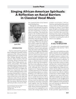 Singing African-American Spirituals: a Reflection on Racial Barriers In