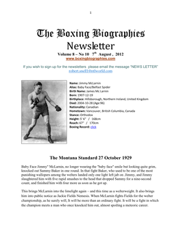 The Boxing Biographies Newsletter Volume 8 – No 10 7Th August , 2012