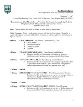 Work Session Agenda Washington State Parks and Recreation Commission