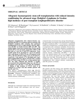 Allogeneic Haematopoietic Stem-Cell Transplantation With