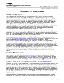 FFIEC June 2020 Call Report Supplemental Instructions