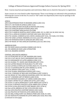 College of Natural Sciences Approved Foreign Culture Courses for Spring 2014 1