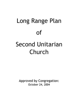 Long Range Plan of Second Unitarian Church