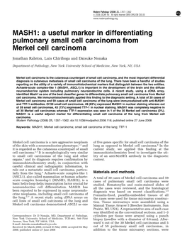 A Useful Marker in Differentiating Pulmonary Small Cell Carcinoma from Merkel Cell Carcinoma