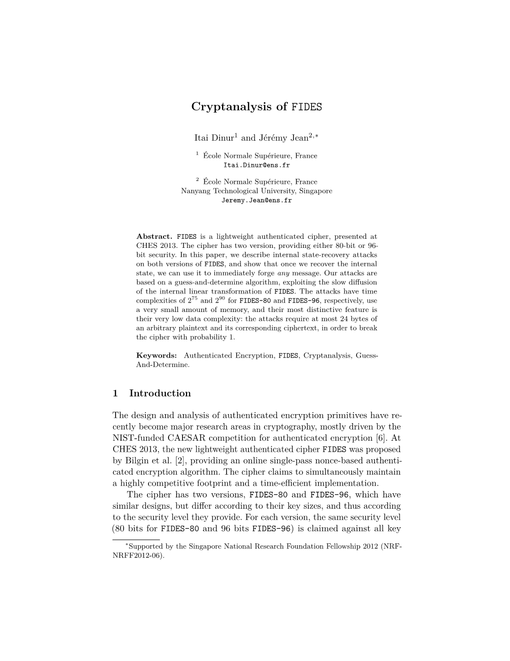 Cryptanalysis of FIDES