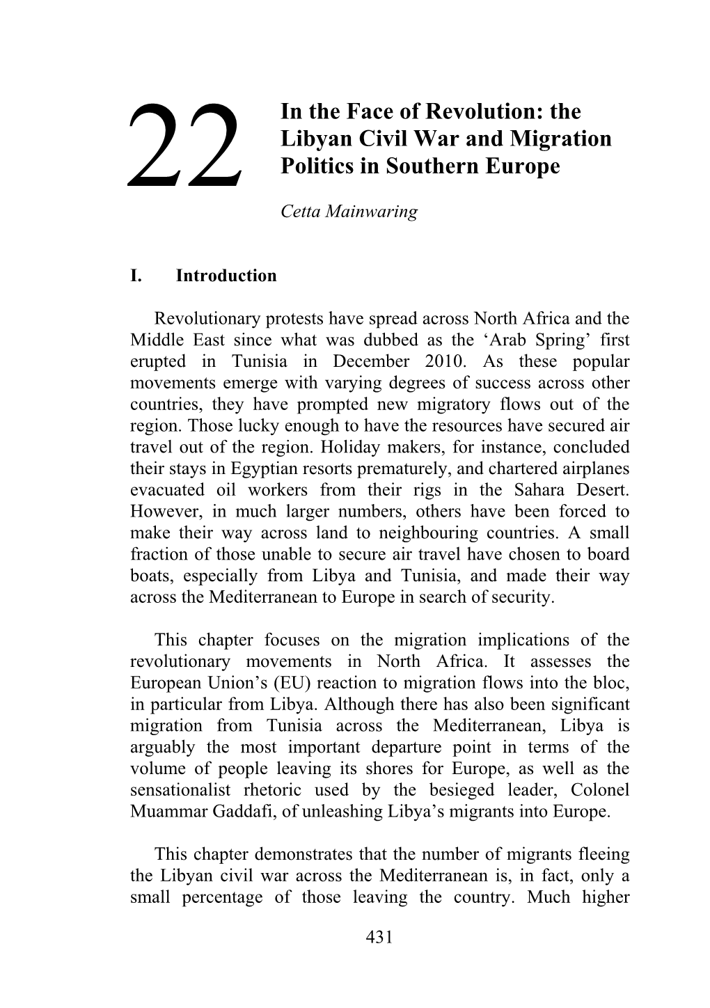 The Libyan Civil War and Migration Politics in Southern Europe 22 Cetta Mainwaring