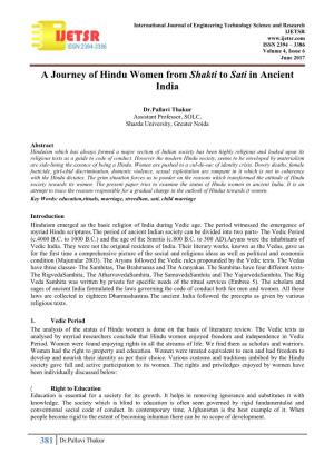 A Journey of Hindu Women from Shakti to Sati in Ancient India