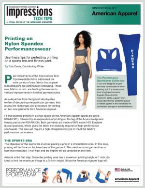 Printing on Nylon Spandex Performancewear Tech Tips Newsletter