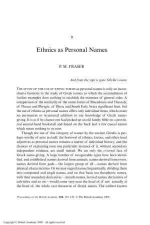 Ethnics As Personal Names