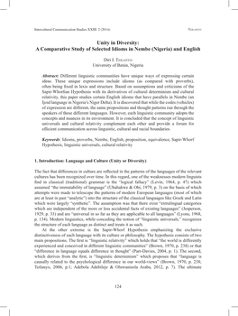 Unity in Diversity: a Comparative Study of Selected Idioms in Nembe (Nigeria) and English