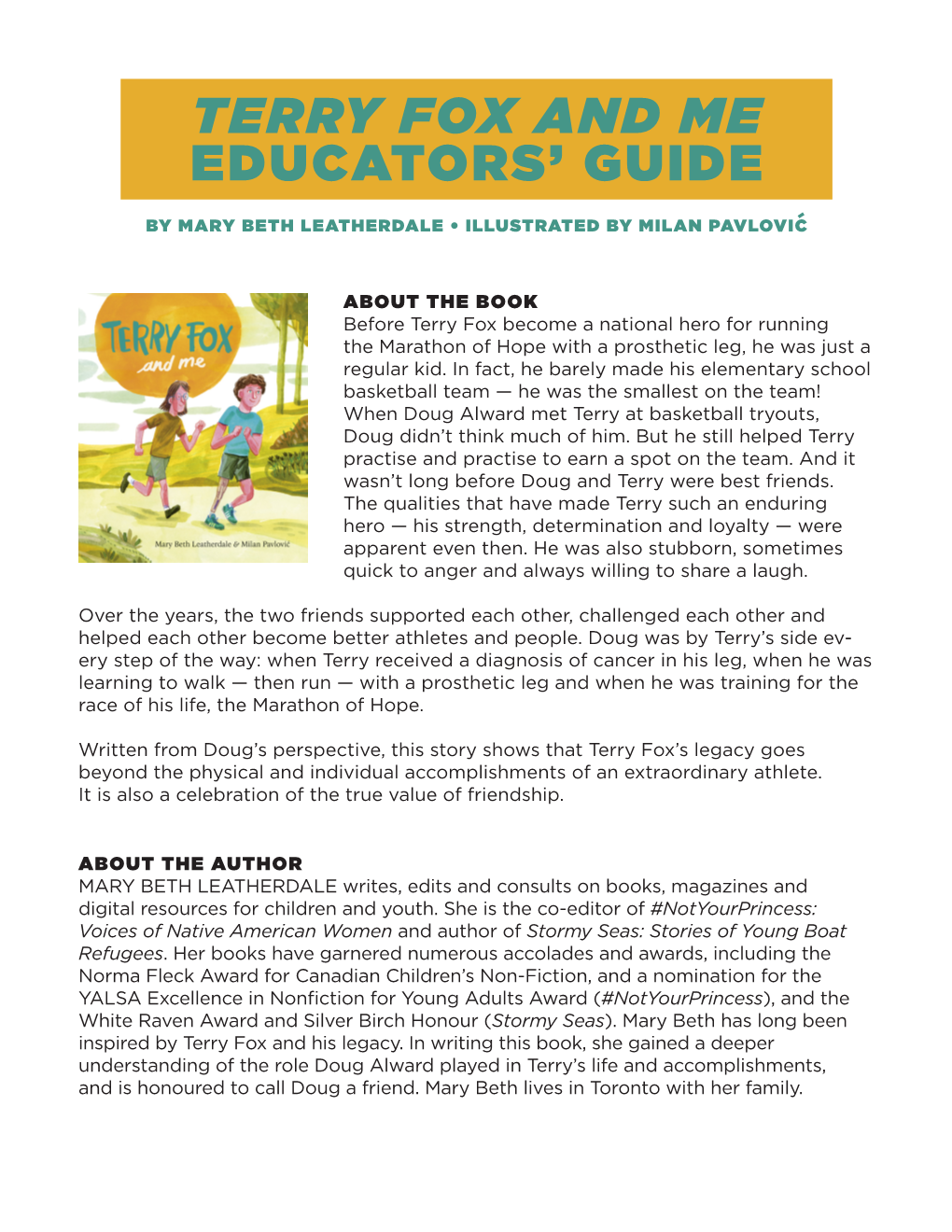 Terry Fox and Me Educators' Guide