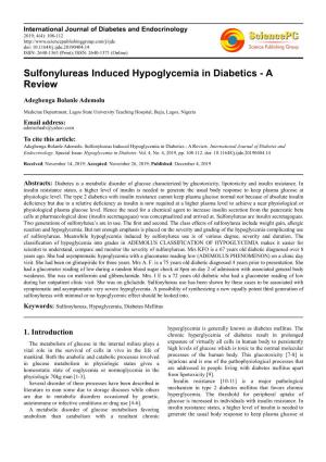 Sulfonylureas Induced Hypoglycemia in Diabetics - a Review