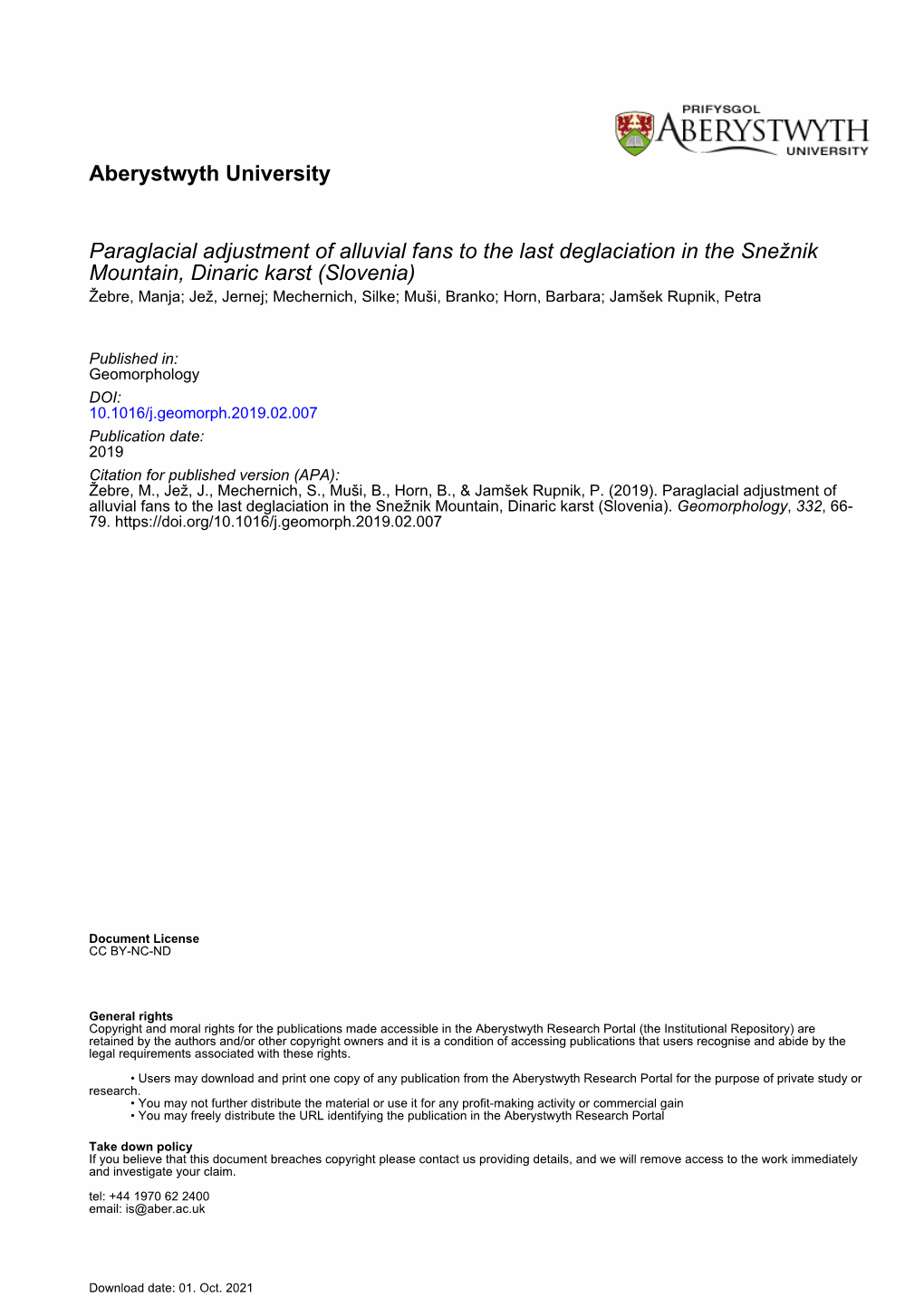 Paraglacial Adjustment of Alluvial Fans to the Last Deglaciation in The