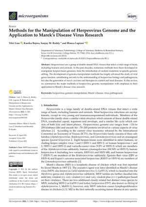 Methods for the Manipulation of Herpesvirus Genome and the Application to Marek’S Disease Virus Research