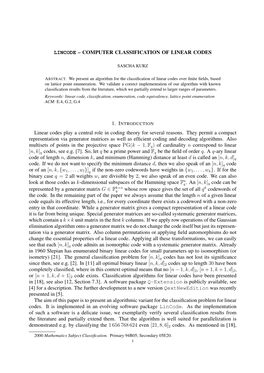 Lincode – Computer Classification of Linear Codes