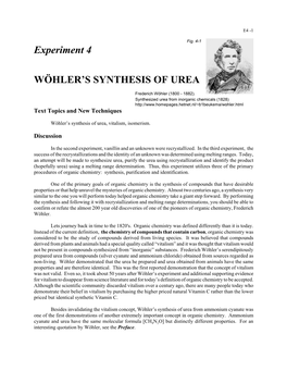 Experiment 4 WÖHLER's SYNTHESIS of UREA