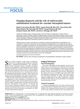 Imaging Diagnosis and the Role of Endovascular Embolization Treatment for Vascular Intraspinal Tumors