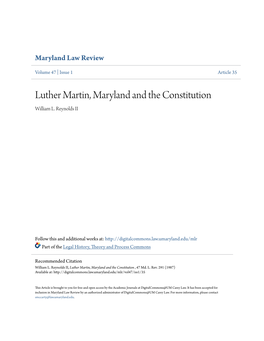 Luther Martin, Maryland and the Constitution William L
