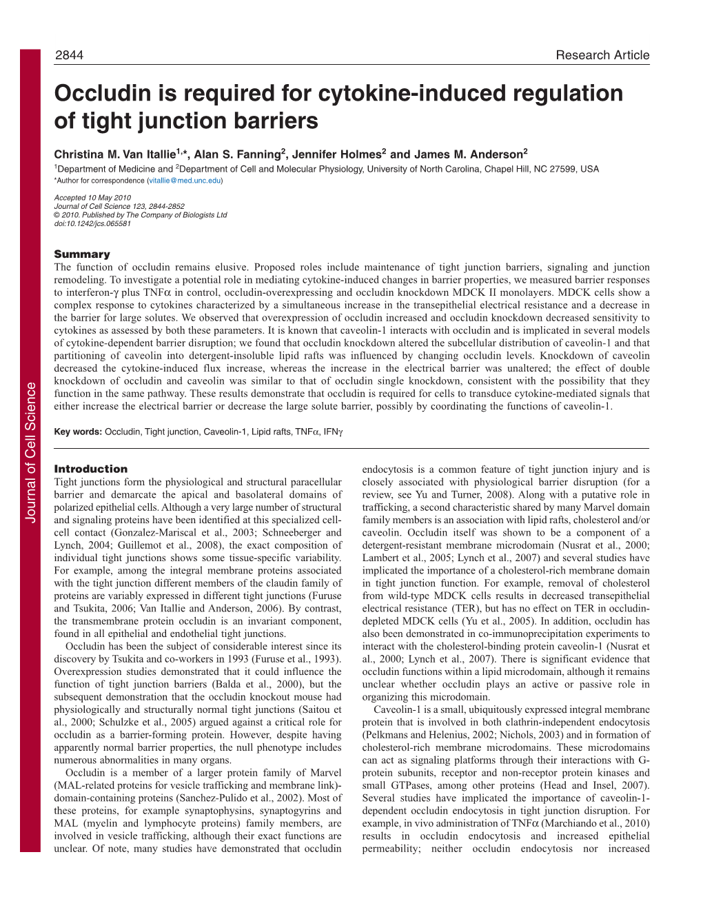 Occludin Is Required for Cytokine-Induced Regulation of Tight Junction Barriers