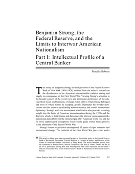 This Essay on Benjamin Strong, the First Governor of the Federal Reserve