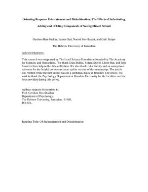 Orienting Response Reinstatement and Dishabituation: the Effects of Substituting