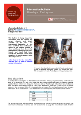 The Situation Information Bulletin Himalayan Earthquake