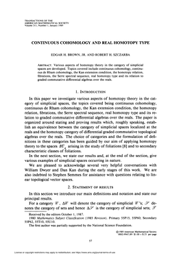CONTINUOUS COHOMOLOGY and REAL HOMOTOPY TYPE in This