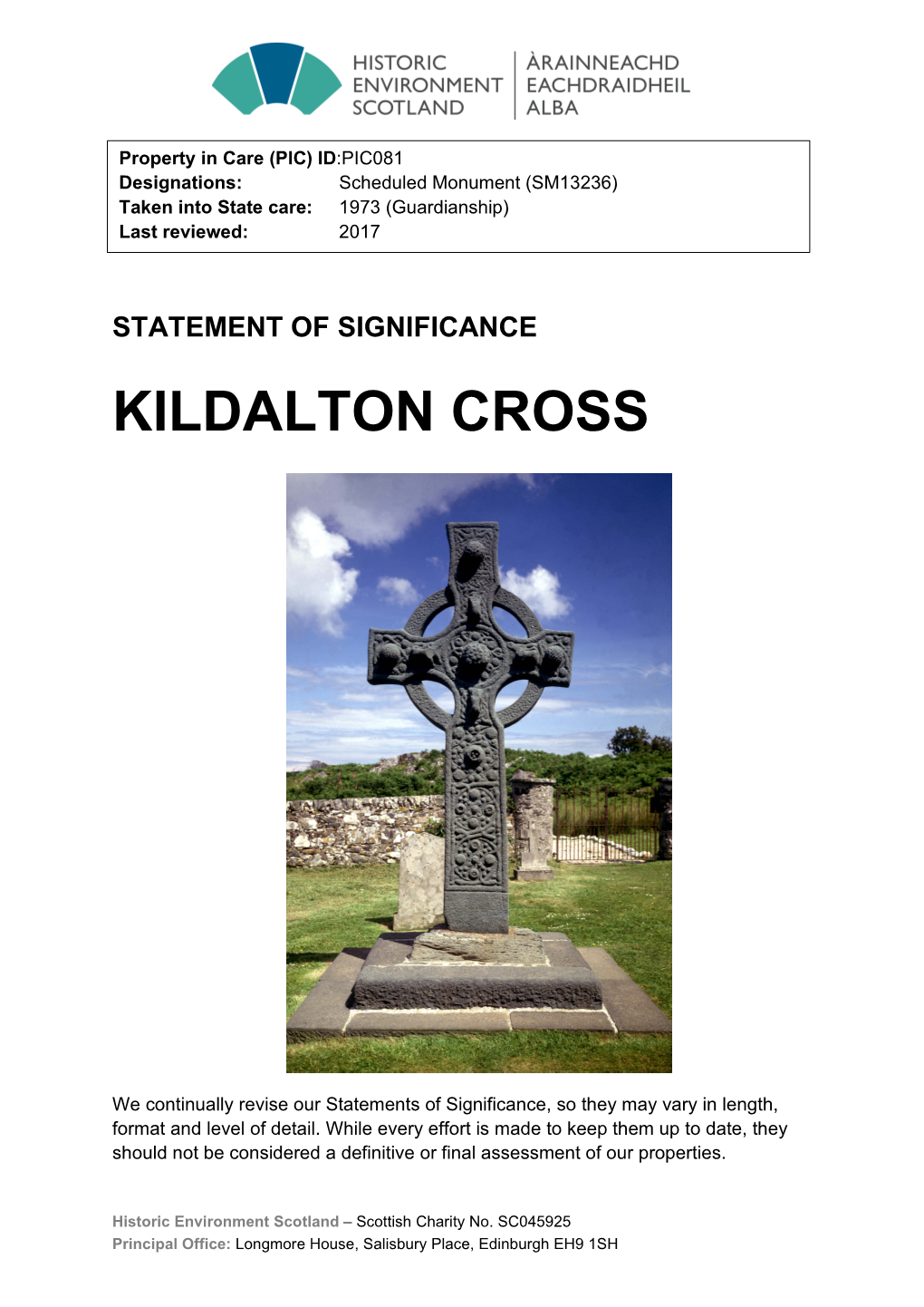 Kildalton Cross Statement of Significance