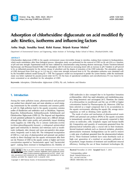 Adsorption of Chlorhexidine Digluconate on Acid Modified Fly Ash: Kinetics, Isotherms and Influencing Factors