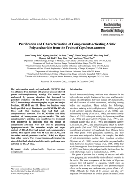 Purification and Characterization of Complement-Activating Acidic Polysaccharides from the Fruits of Capsicum Annuum