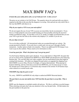 MAX BMW FAQ's