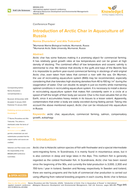 Introduction of Arctic Char in Aquaculture of Russia