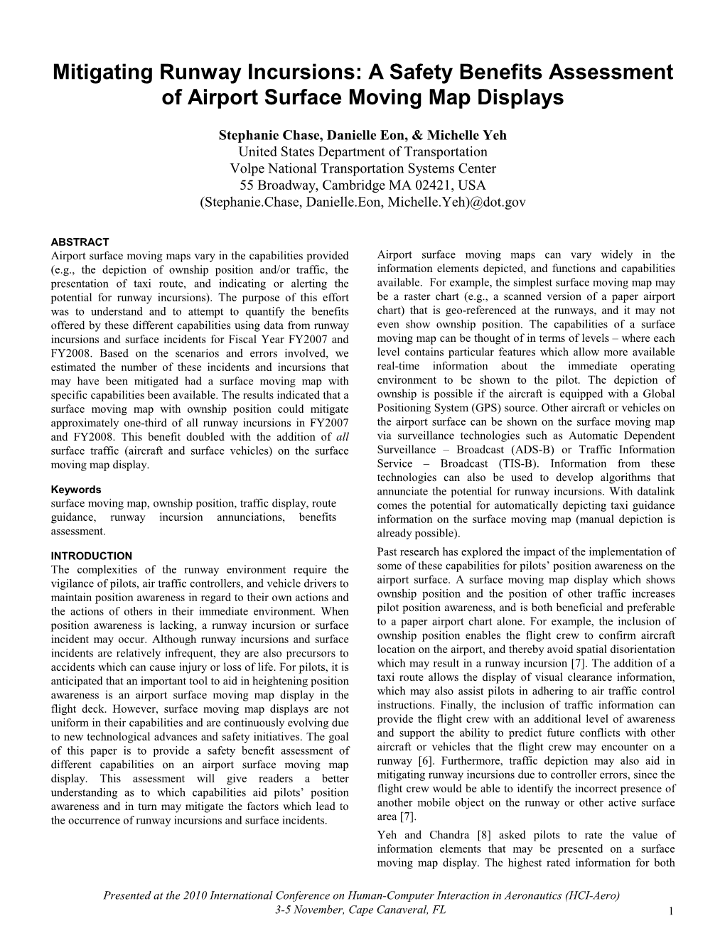 Mitigating Runway Incursions: a Safety Benefits Assessment of Airport Surface Moving Map Displays