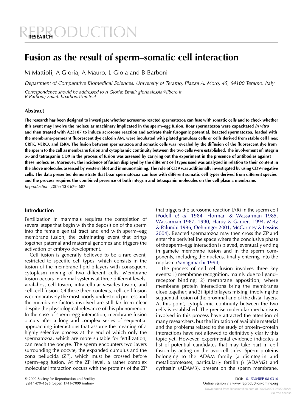 Fusion As the Result of Sperm–Somatic Cell Interaction