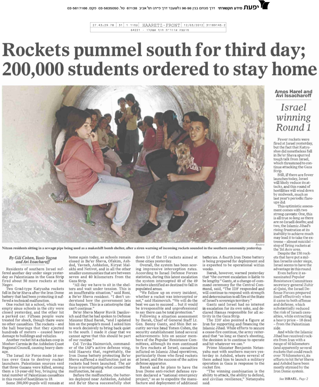 Rockets Pummel South for Third Day; 000,002Students Ordered to Stayhome