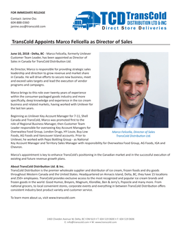 Transcold Appoints Marco Felicella As Director of Sales